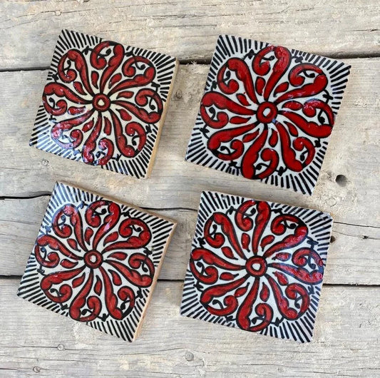 Moroccan Artistry: Handmade and Hand-Painted Tiles Fired in Wood Oven - Authentic Home Decor Delight