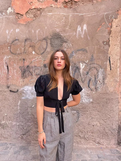 Alexia’S Silk Crop Top - Black