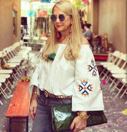 Vysyvanka Top Embroidered Moroccan off Shoulder Shirt Oversized Bohemian Top