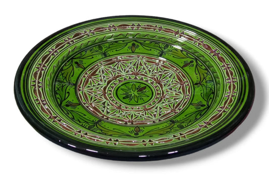 30Cm Ceramic Plate, Handmade and Hand-Painted Plate, Home and Deco, Pottery Plate, Moroccan Wall Art, Serving Plate Dinner Plate Green Plate
