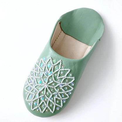 Handcrafted Moroccan Leather Babouches - Elegant Green Traditional Slippers