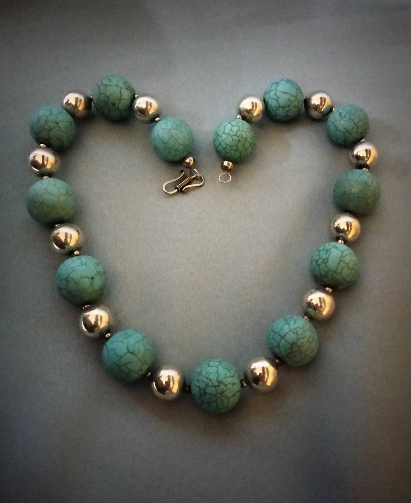 Morocco - Beautiful Classic Necklace in Sterling Silver Beads and Natural Turquoise Beads / Berber/Ethnic/Fantasy Necklace.
