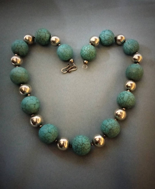 Morocco - Beautiful Classic Necklace in Sterling Silver Beads and Natural Turquoise Beads / Berber/Ethnic/Fantasy Necklace.