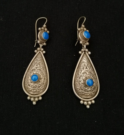 Elegant Berber Silver and Turquiose Teardrop Earrings