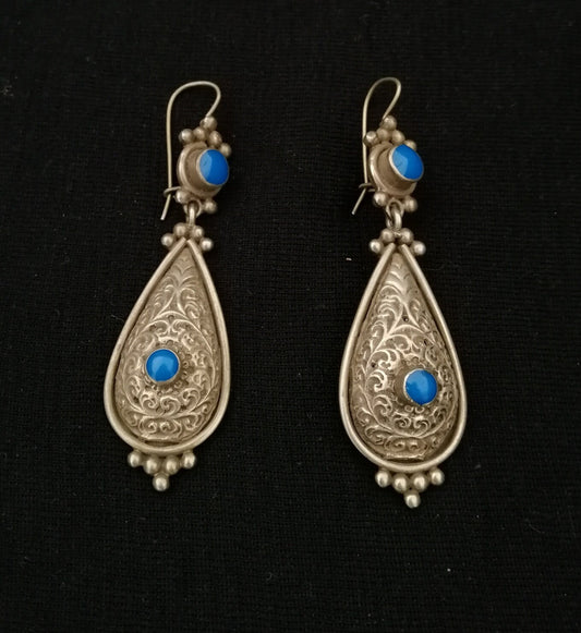 Elegant Berber Silver and Turquiose Teardrop Earrings