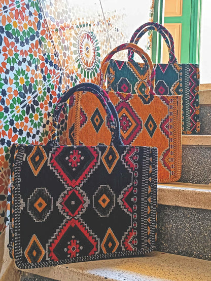 Embroidered Tote Bag - Unique Anniversary or Birthday Gift, Custom Makeup Bag, Moroccan-Inspired Suede Handbag