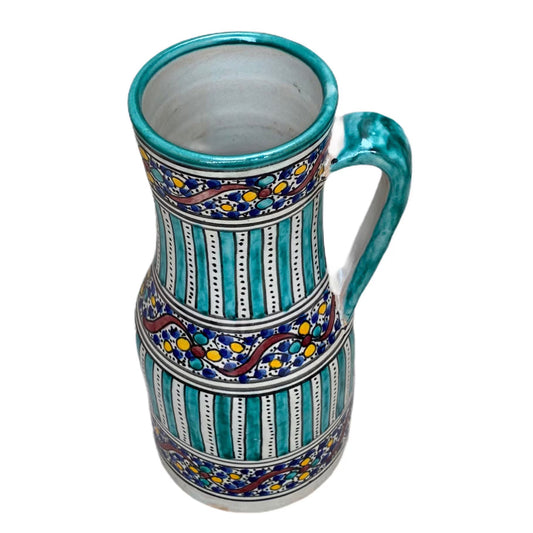 Handmade and Hand-Painted Moroccan Pottery Pitcher, Fes Ceramic Pitcher, Handmade Ceramic Pitcher