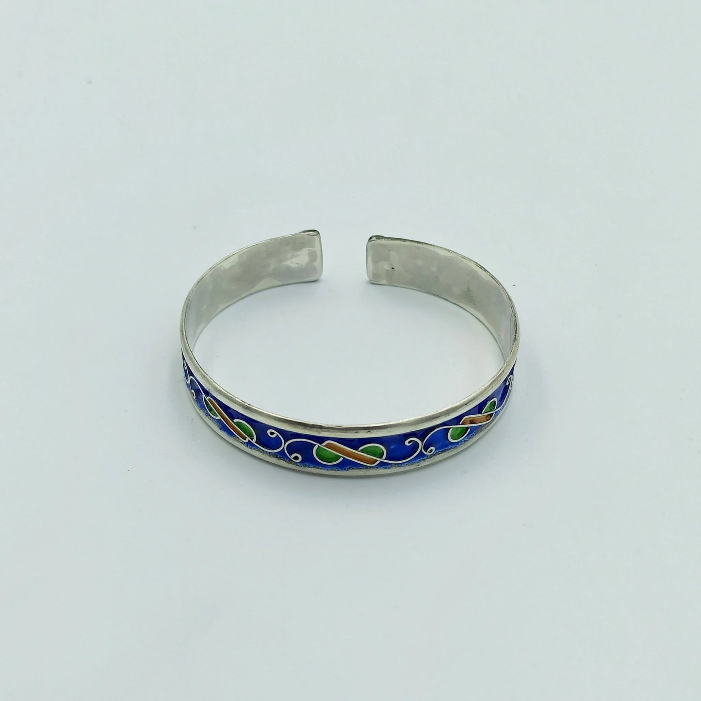 Berber Bracelet Enamelled Blue Yellow Green in Silver 925, Amazigh Bracelet of Silver Filigree Artisanal, Barcelet Handmade in Tiznit