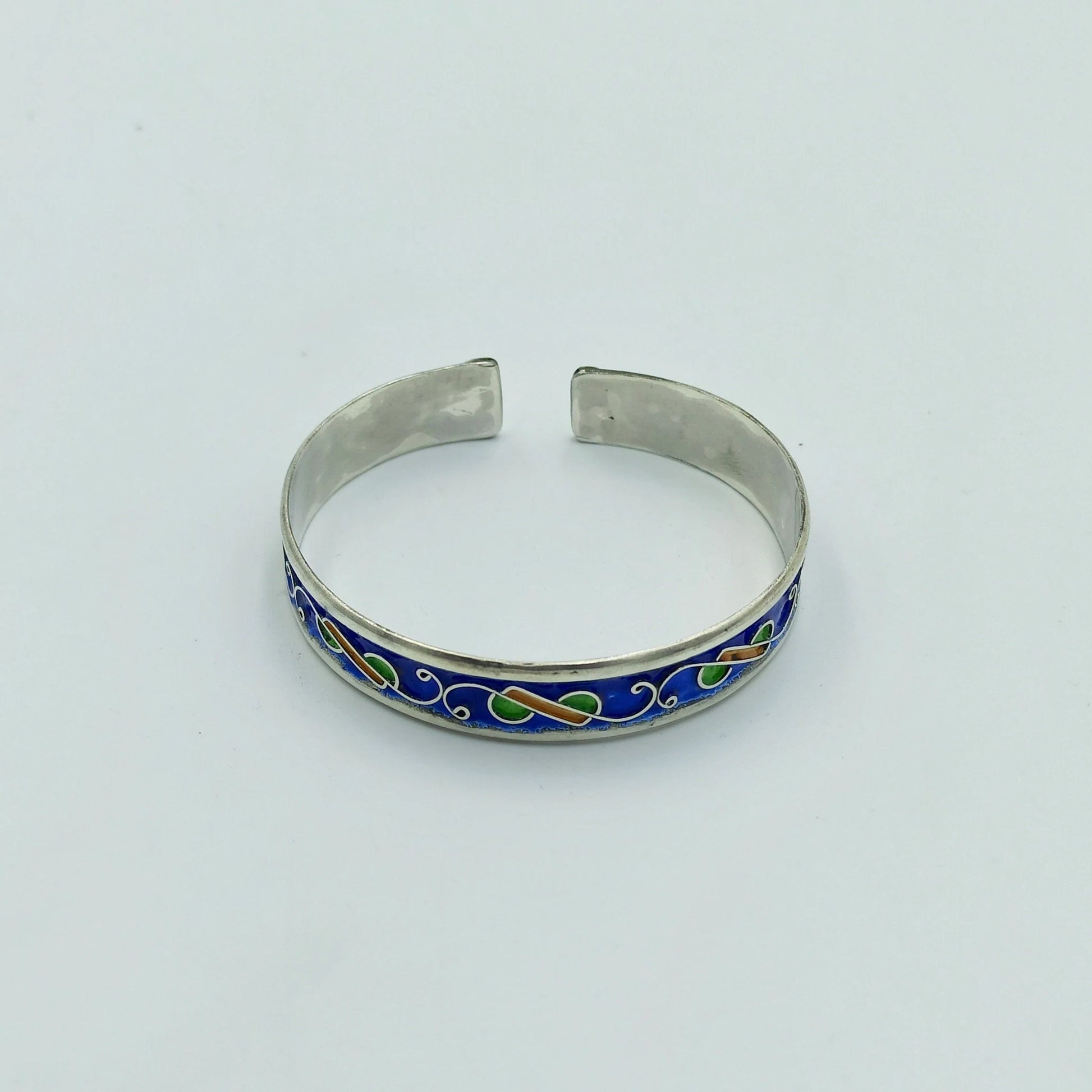 Berber Bracelet Enamelled Blue Yellow Green in Silver 925, Amazigh Bracelet of Silver Filigree Artisanal, Barcelet Handmade in Tiznit