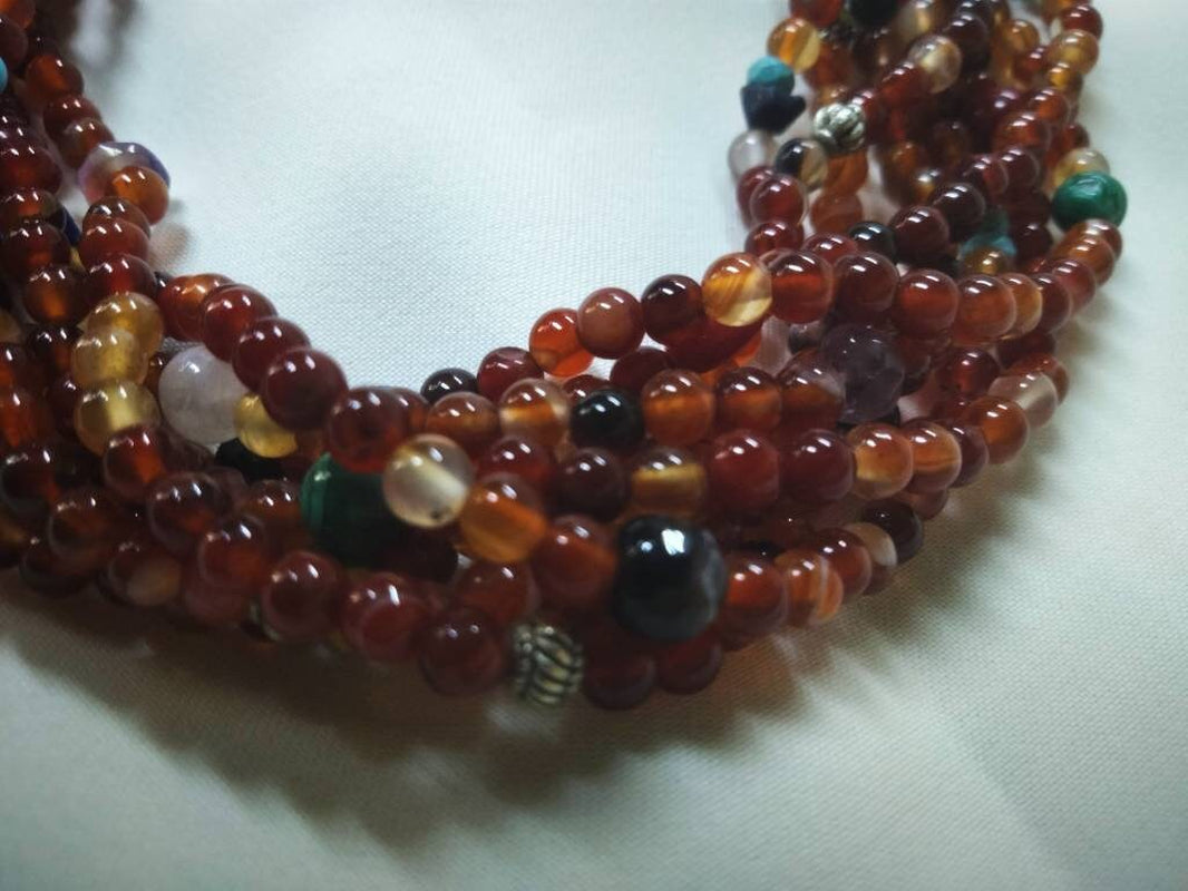 Morocco - Beautiful Multi-Strand Gemstone Necklace, Berber Necklace, Ethnic, Evening Necklace, Agate Necklace, Boho Necklace.
