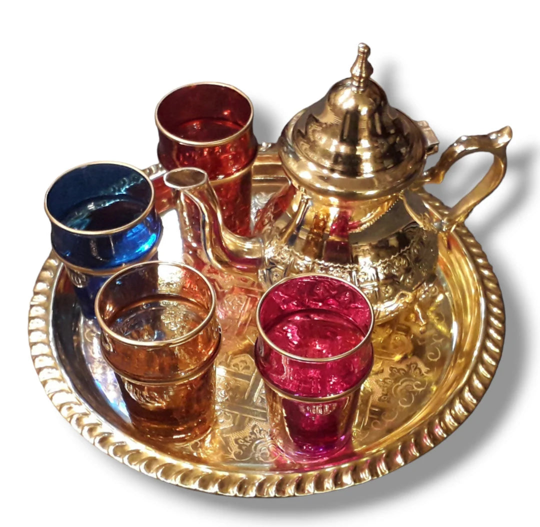 Exquisite Moroccan Tea Set: Elegance, Tradition Handcrafted Teapot Authentic, Tea Rituals Tea Set, Golden Teapot, Set of 4 Tea Cups