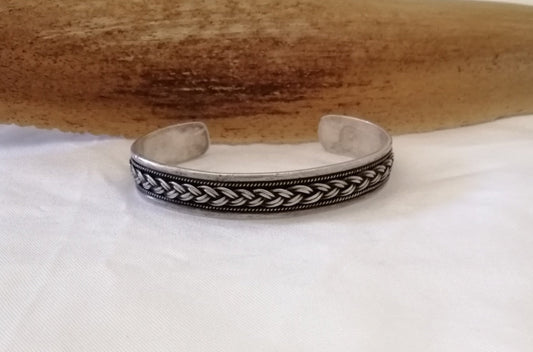Berber Silver Cuff with Double Silver Plait