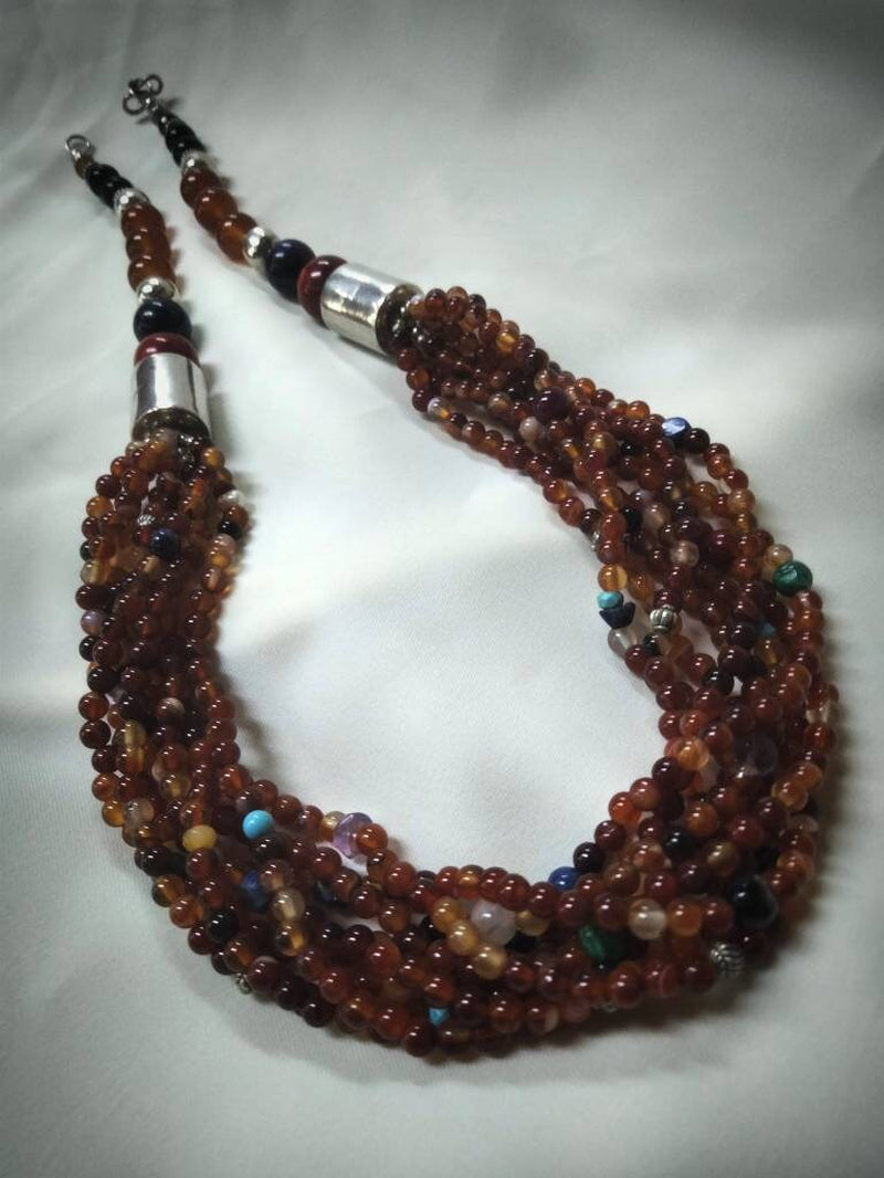 Morocco - Beautiful Multi-Strand Gemstone Necklace, Berber Necklace, Ethnic, Evening Necklace, Agate Necklace, Boho Necklace.