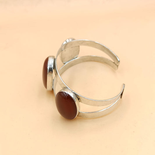 Bracelet Tuareg Jewelery, Tuareg Moroccan Bracelet with Ethnic Simple and Elegant Tuareg Engraving in 925 Silver and 3 Red Gemstone