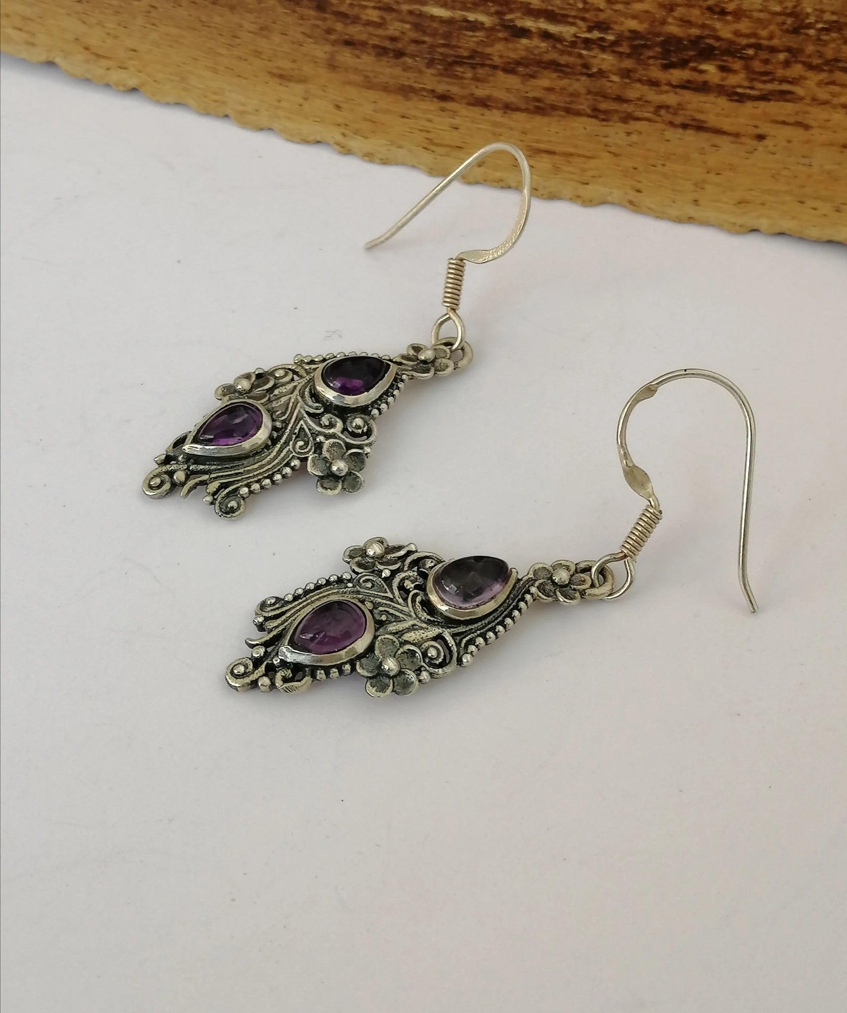 Amythest & Sterling Silver Paisley Earrings