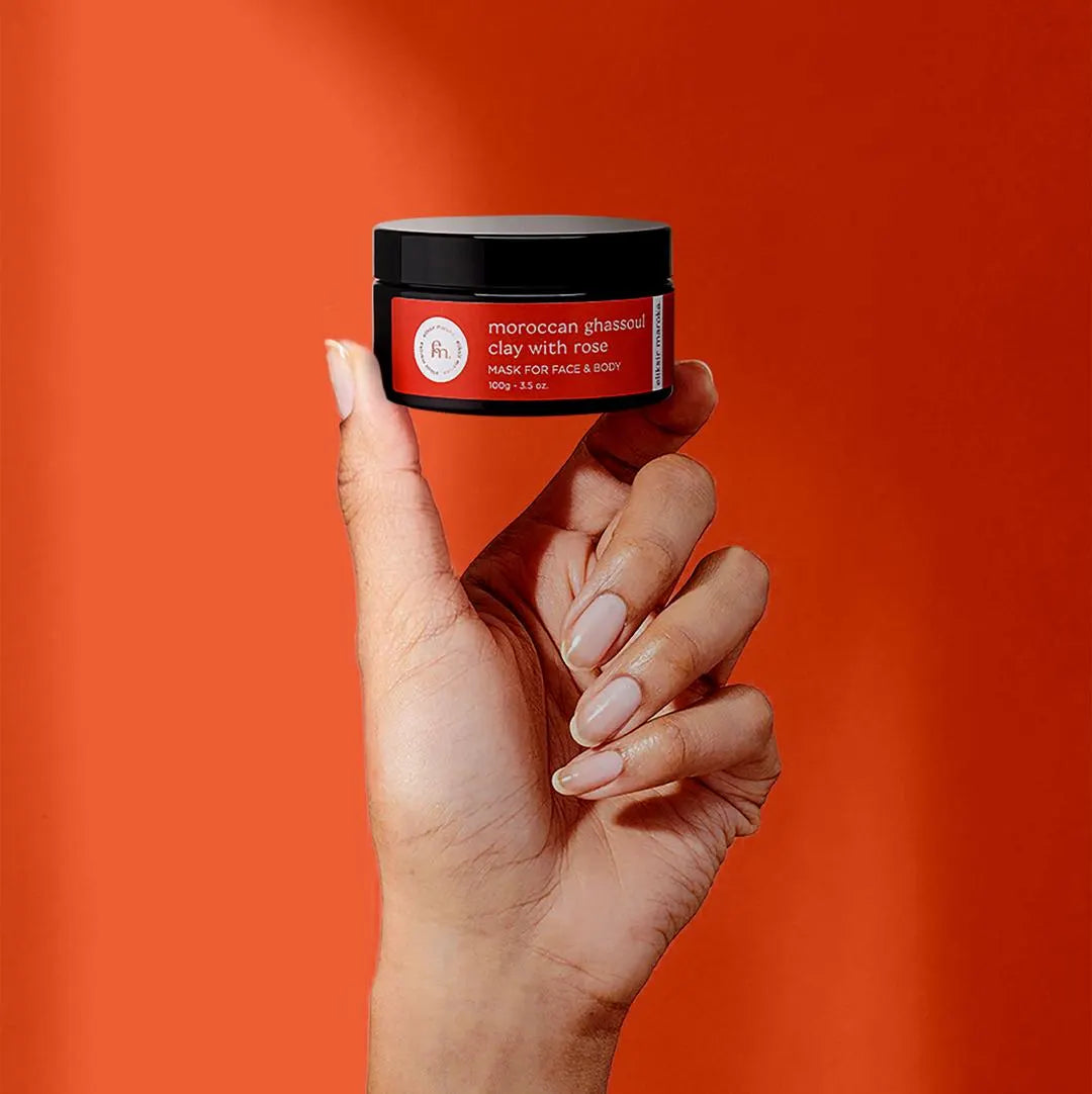 Authentic Moroccan Ghassoul Clay Mask with Rose - Natural Rhassoul Mud for Face, Hair & Body - Detoxifying, Purifying, Nourishing Skincare