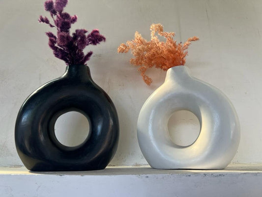 Terracotta Vase, Pottery Deco, Black & White Vase