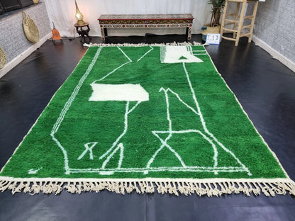 Exquisite MOROCCAN PINE RUG: Handmade Beni Ourain Wool Rug in Clover Green, Abstract Neutral Design, Elegant Berber Unique Greenish Carpet