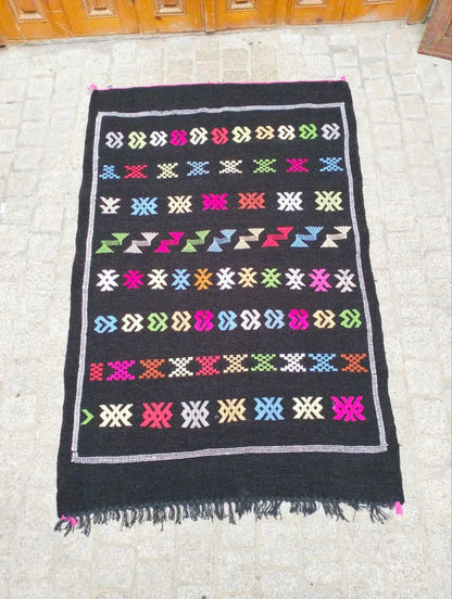 Cactus Silk Rug, Moroccan Cactus Silk Kilim Handmade .Cactus Silk Rug ,Sabra Carpet Berber Authentic Azilal Area Rug. Colorful Rug