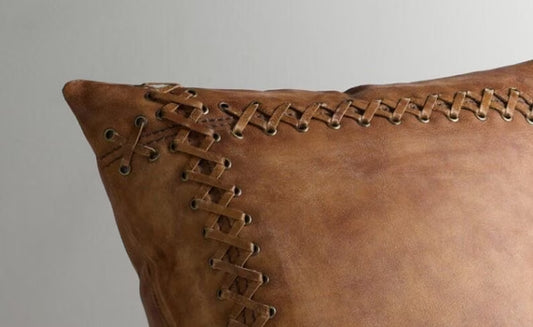 Handmade Square Leather Pillow Cover, Decorative Brown Leather Pillow Case, Brown Leather Cushion ,Handmade Leather Throw Pillow Cover, Gift