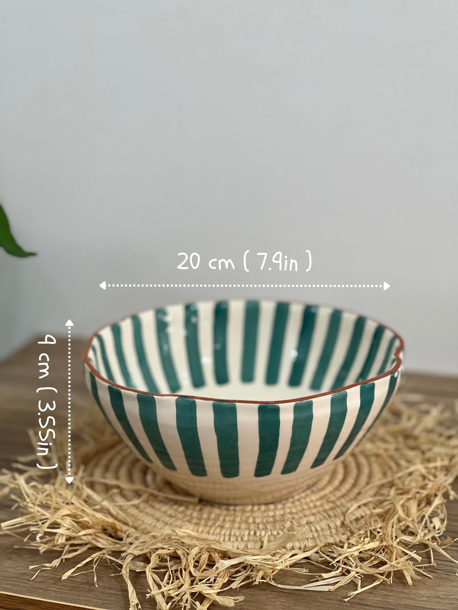Two Handmade Salad Bowl | Wavy Sides Bowl | Ceramic Serving Bowl | Hand Painted Moroccan Artisanal Bowl | Kitchen Decor.
