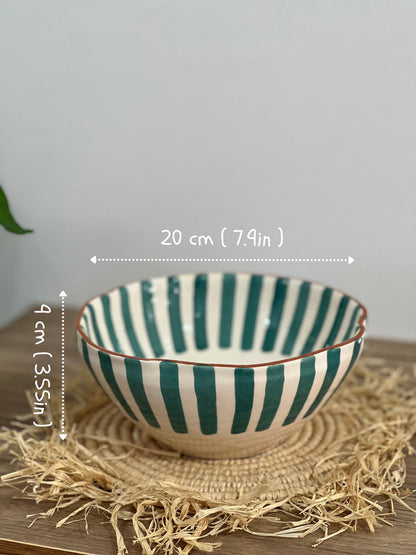 Two Handmade Salad Bowl | Wavy Sides Bowl | Ceramic Serving Bowl | Hand Painted Moroccan Artisanal Bowl | Kitchen Decor.