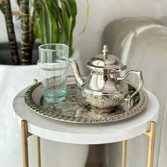 Handmade Moroccan Teapot – Engraved Nickel-Plated Brass, Traditional Mint Tea Pot, Elegant Vintage Décor & Gift Traditional Mint Tea Pot