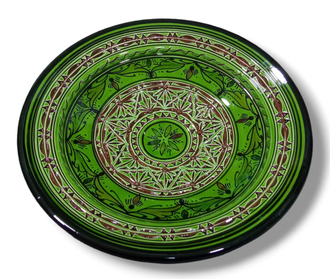 30Cm Ceramic Plate, Handmade and Hand-Painted Plate, Home and Deco, Pottery Plate, Moroccan Wall Art, Serving Plate Dinner Plate Green Plate