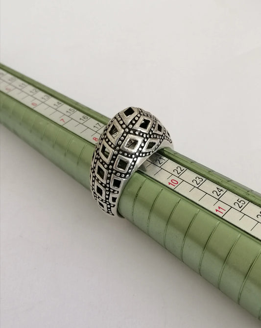 Domed Geometric Opencut Sterling Silver Statement Ring