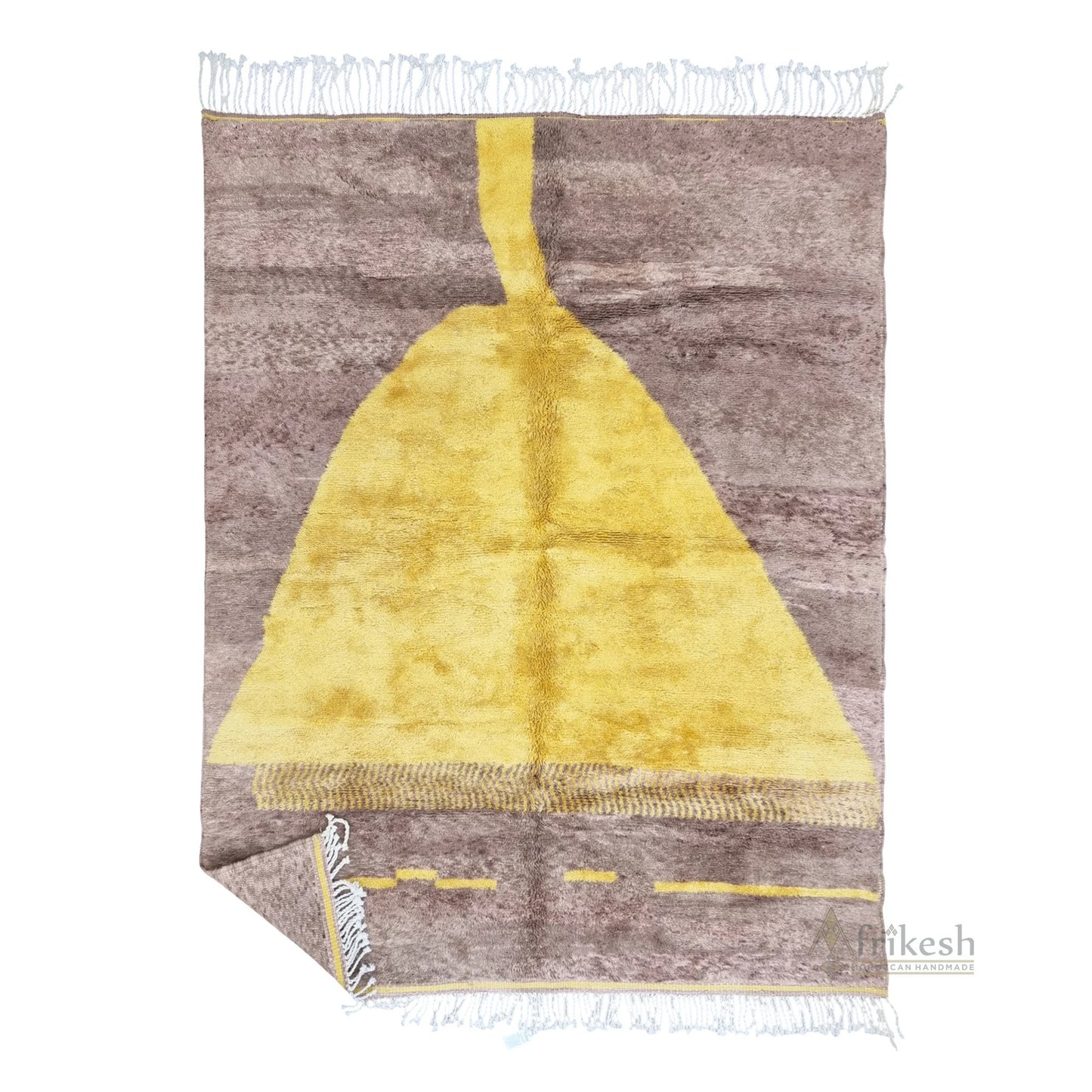 BENI MRIRT RUG 7X9, Handmade Moroccan Rug, Tribal Berber Carpet, Shag Wool Rug, Abstract Mrirt Rug, Brown & Yellow Rug, Beni Area Rugs.