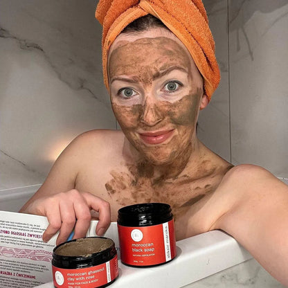Authentic Moroccan Ghassoul Clay Mask with Rose - Natural Rhassoul Mud for Face, Hair & Body - Detoxifying, Purifying, Nourishing Skincare