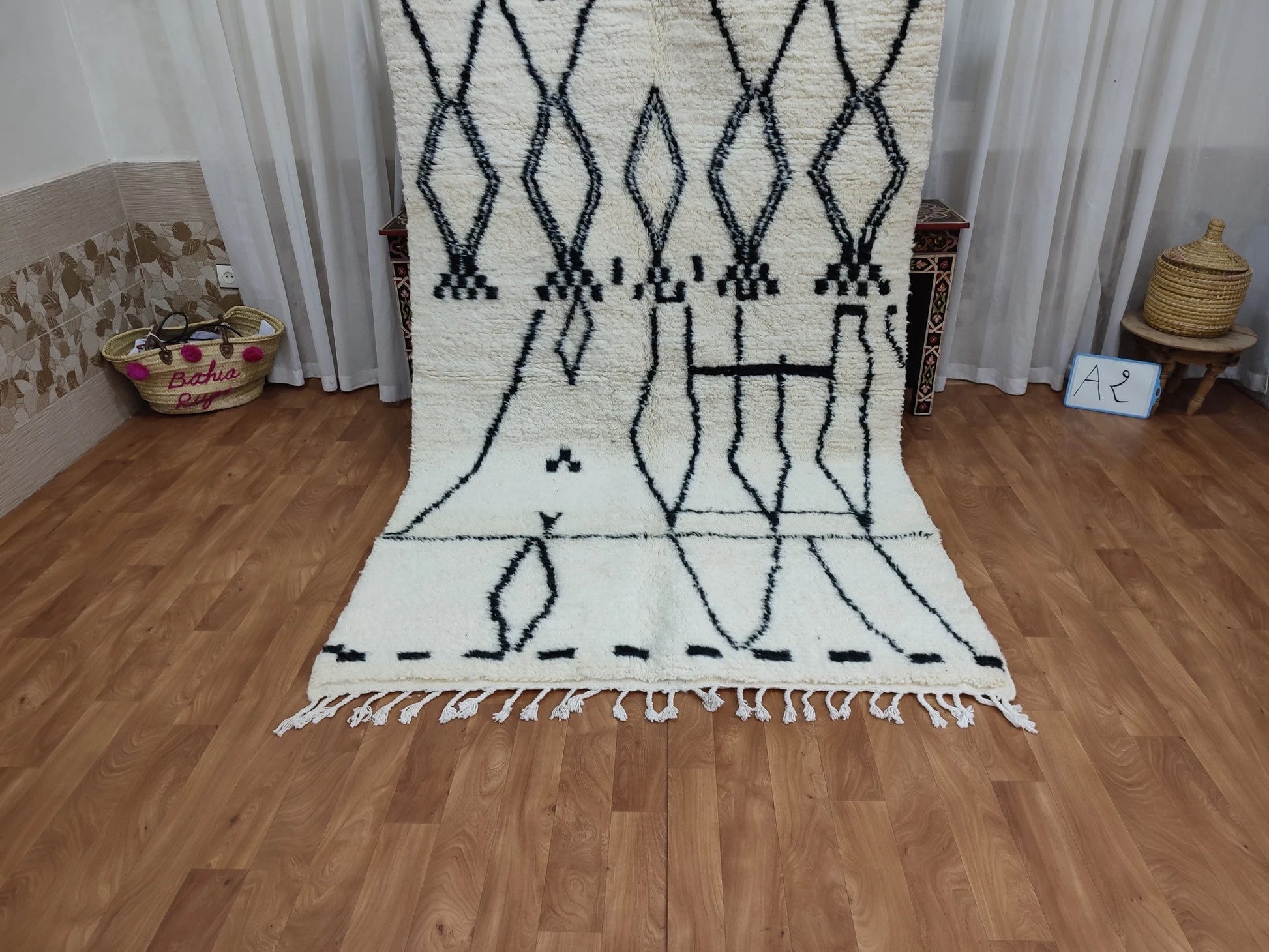 Beni Ouarain White Black Moroccan Rugs - Moroccan Beni Ourain Rug Style - Morrocan Rug Wool Berber Design - Handmade Rug - Berber Rugs Style