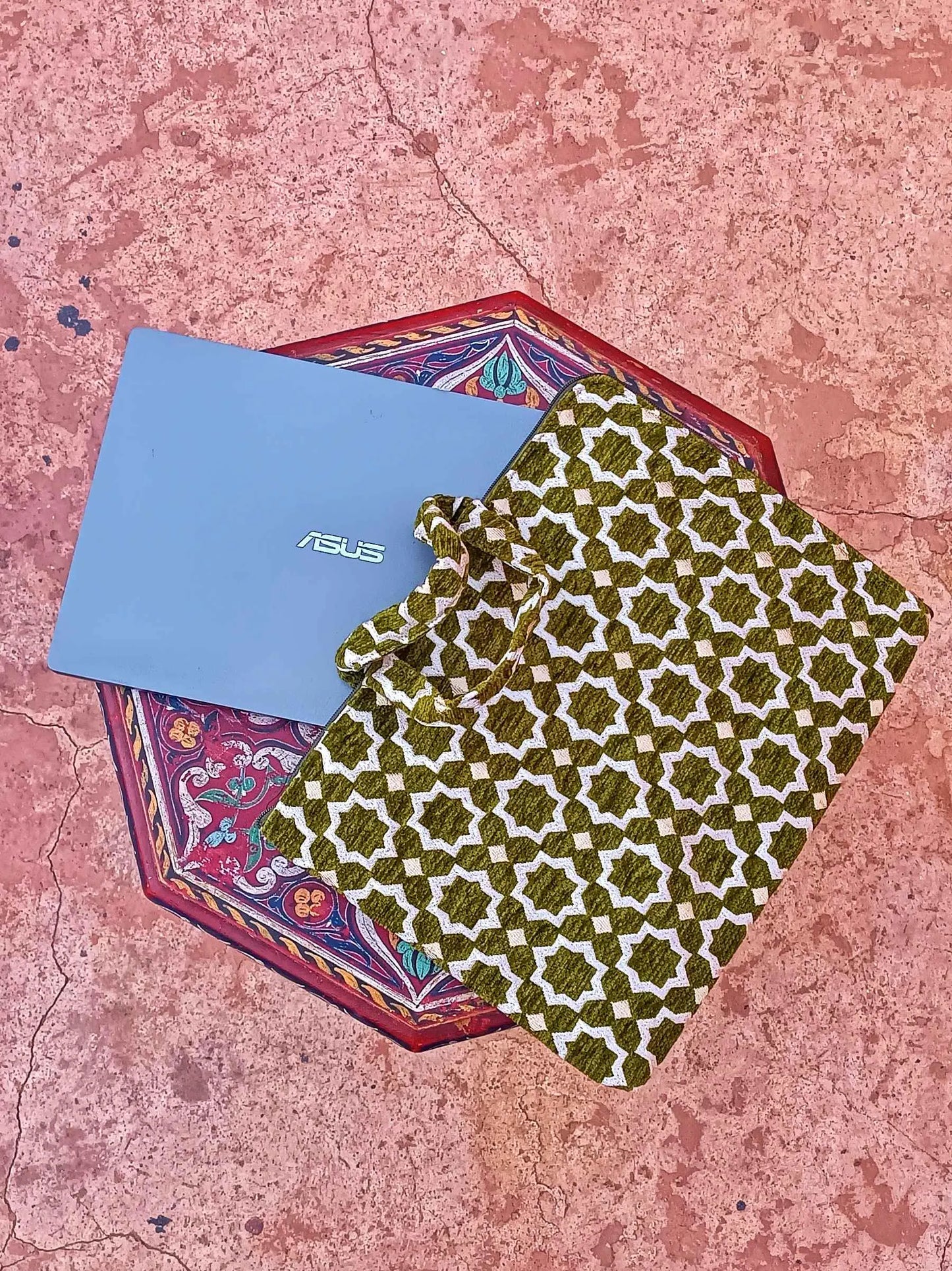 Handmade Moroccan Laptop Sleeve with Zellij Pattern | Stylish Macbook Air Sleeve | Custom Laptop Cover for Women & Men | Unique Office Gift