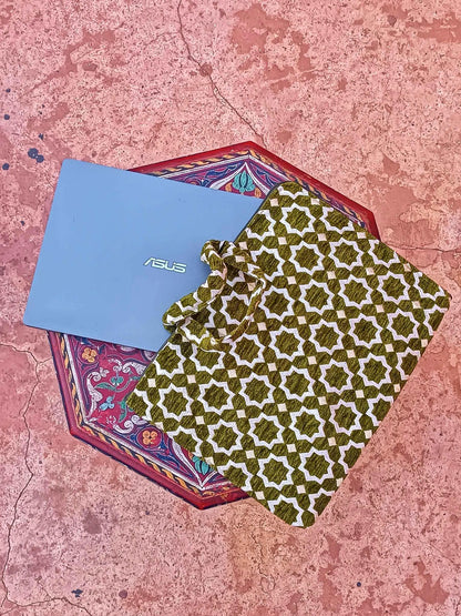 Handmade Moroccan Laptop Sleeve with Zellij Pattern | Stylish Macbook Air Sleeve | Custom Laptop Cover for Women & Men | Unique Office Gift