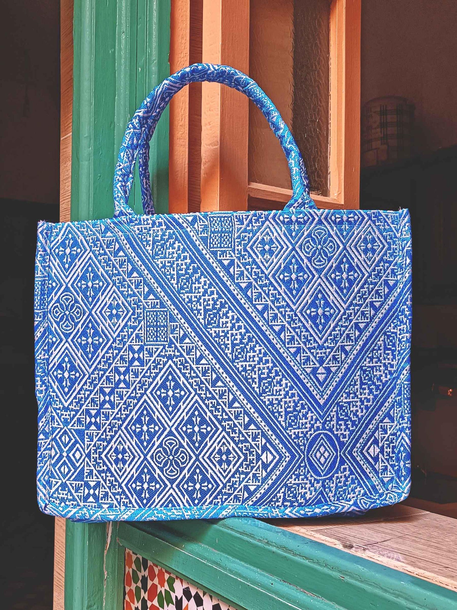 Handmade Wool Tote Bag with Moroccan Amazigh Patterns – Colorful Bags for Women, Weekender, Beach Bag