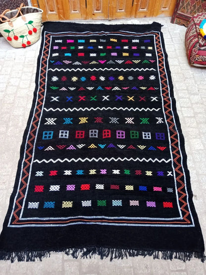 Moroccan Berber Rug . Moroccan Black Kilim Handmade Wool Rug Authentic Azilal Area Carpet