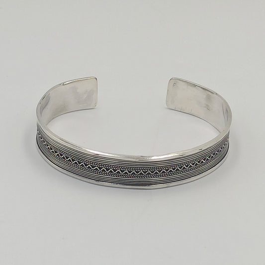 Bangle Bracelet 925 Sterling Silver Open Charm, Fine Jewelry Cuff Bracelet, Bracelet Decorated with Silver Wires, Handmade in Tiznit Morocco
