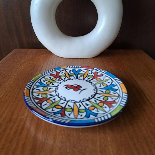 Small Colorful Moroccan Plate 15Cm – Hand-Painted Ceramic Pottery – Boho Decor Dish – Artisan Mini Plate