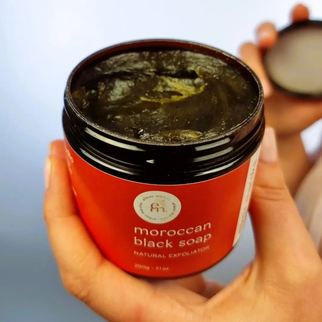 Authentic Moroccan Black Soap – Organic Soap Scrub for Body and Face – Exfoliating Savon Noir with Olive Oil and Eucalyptus