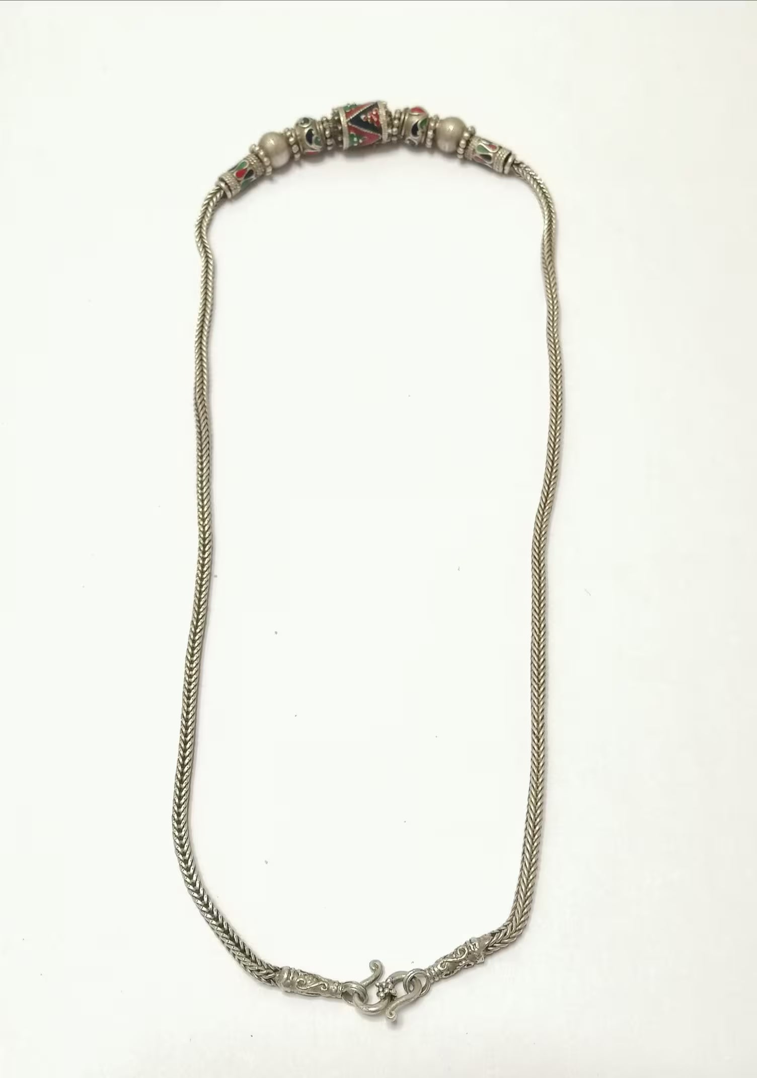 Enamel on Silver Bead Snake Chain Necklace