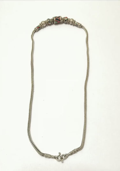 Enamel on Silver Bead Snake Chain Necklace