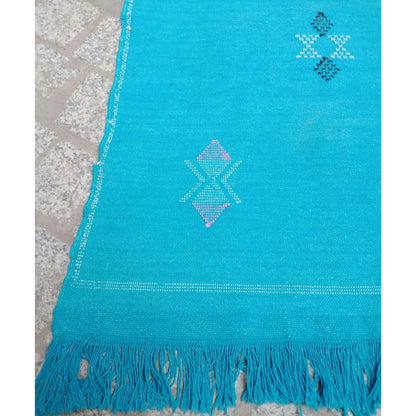Moroccan Cactus Silk Rug, Handmade Sabra Cactus Rug, Berber Sabra Rug ,Authentic Azilal Rug, Bleu Cactus Silk ,Bohemian Rug