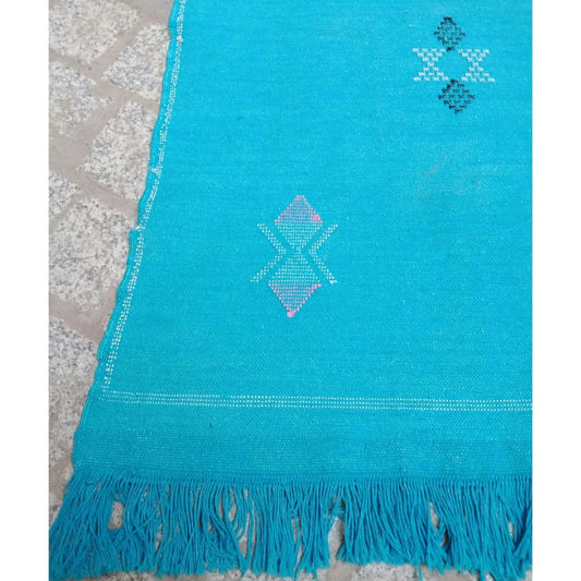 Moroccan Cactus Silk Rug, Handmade Sabra Cactus Rug, Berber Sabra Rug ,Authentic Azilal Rug, Bleu Cactus Silk ,Bohemian Rug
