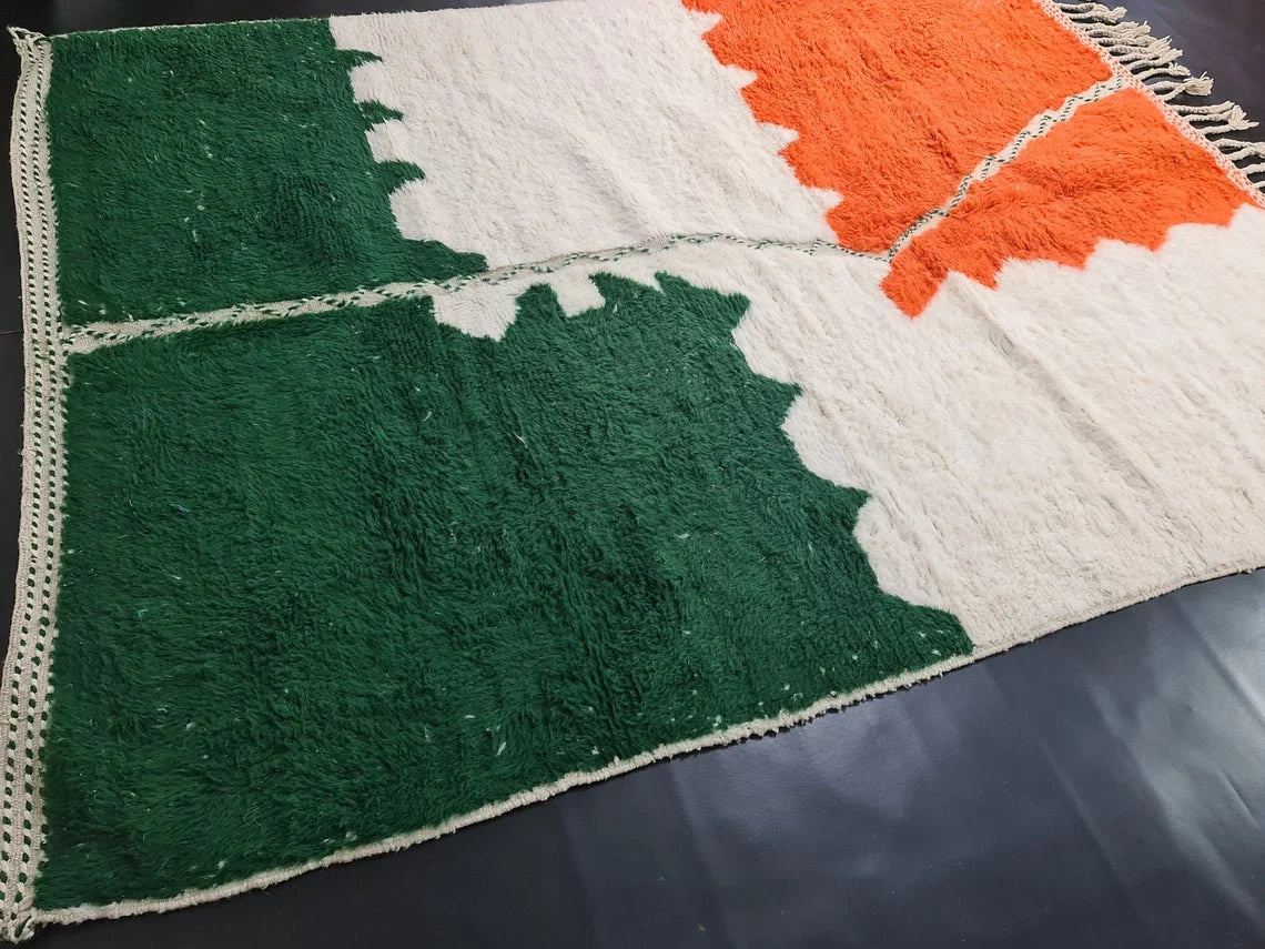 MOROCCAN HANDMADE Rug-Beni Ourain Rug-Sheep Wool Rug-Abstract Rug-White and Orange Rug-Azilal Rug- Handmade Berber Carpet-Moroccan Wool Rug.