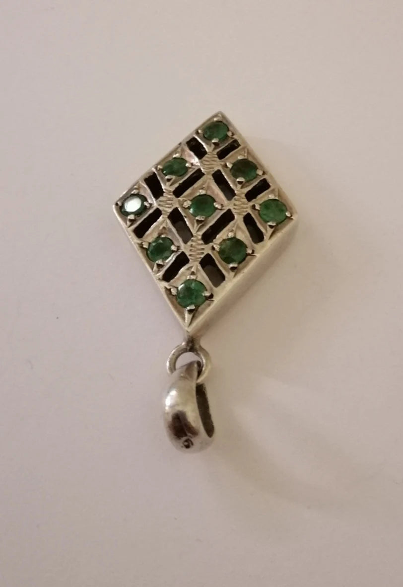 Silver and Green Chrysoprase Diamond Pendant