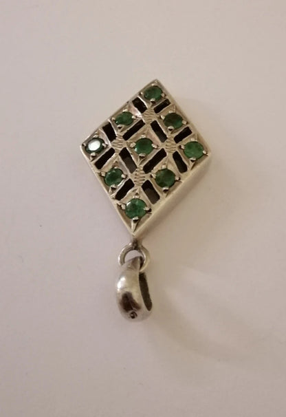 Silver and Green Chrysoprase Diamond Pendant