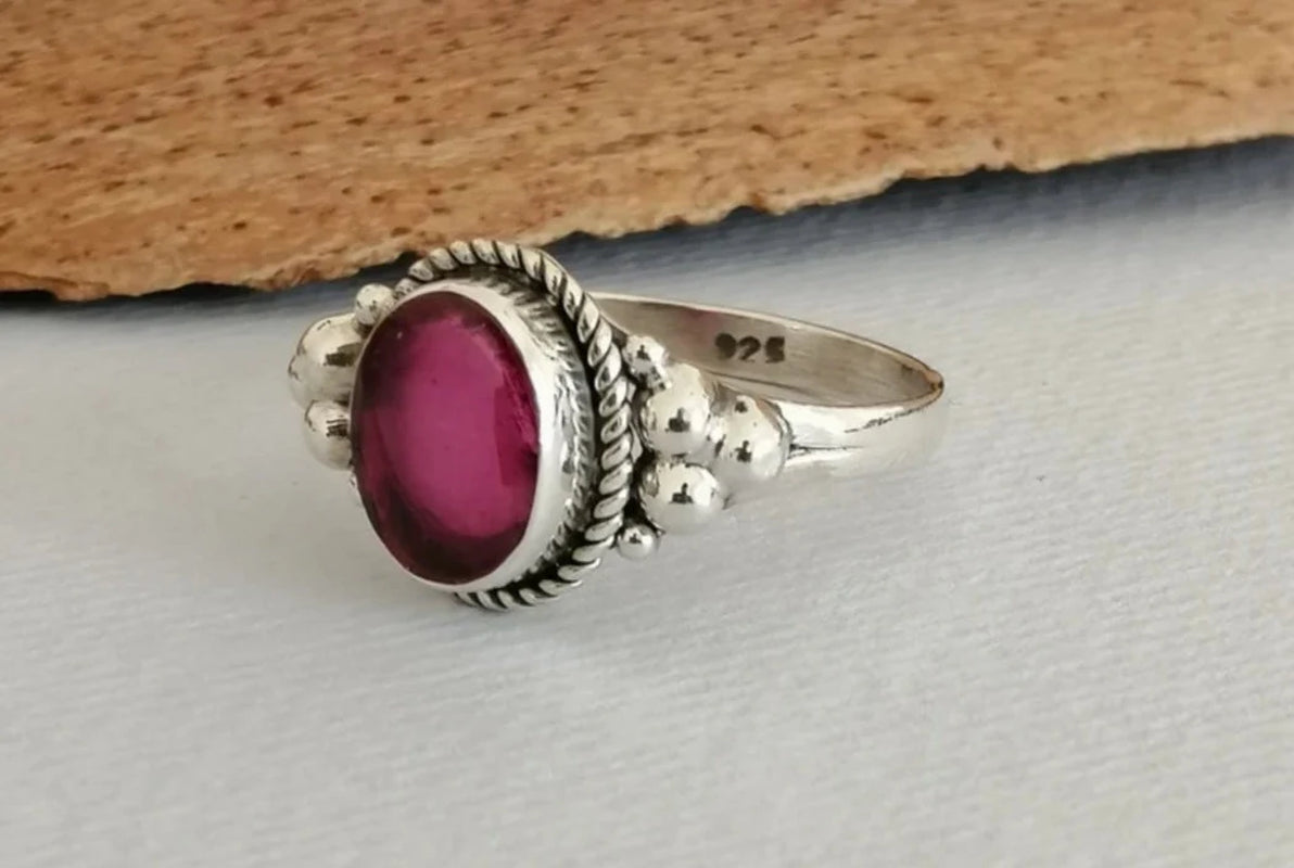 Pink Garnet and Sterling Silver Ring
