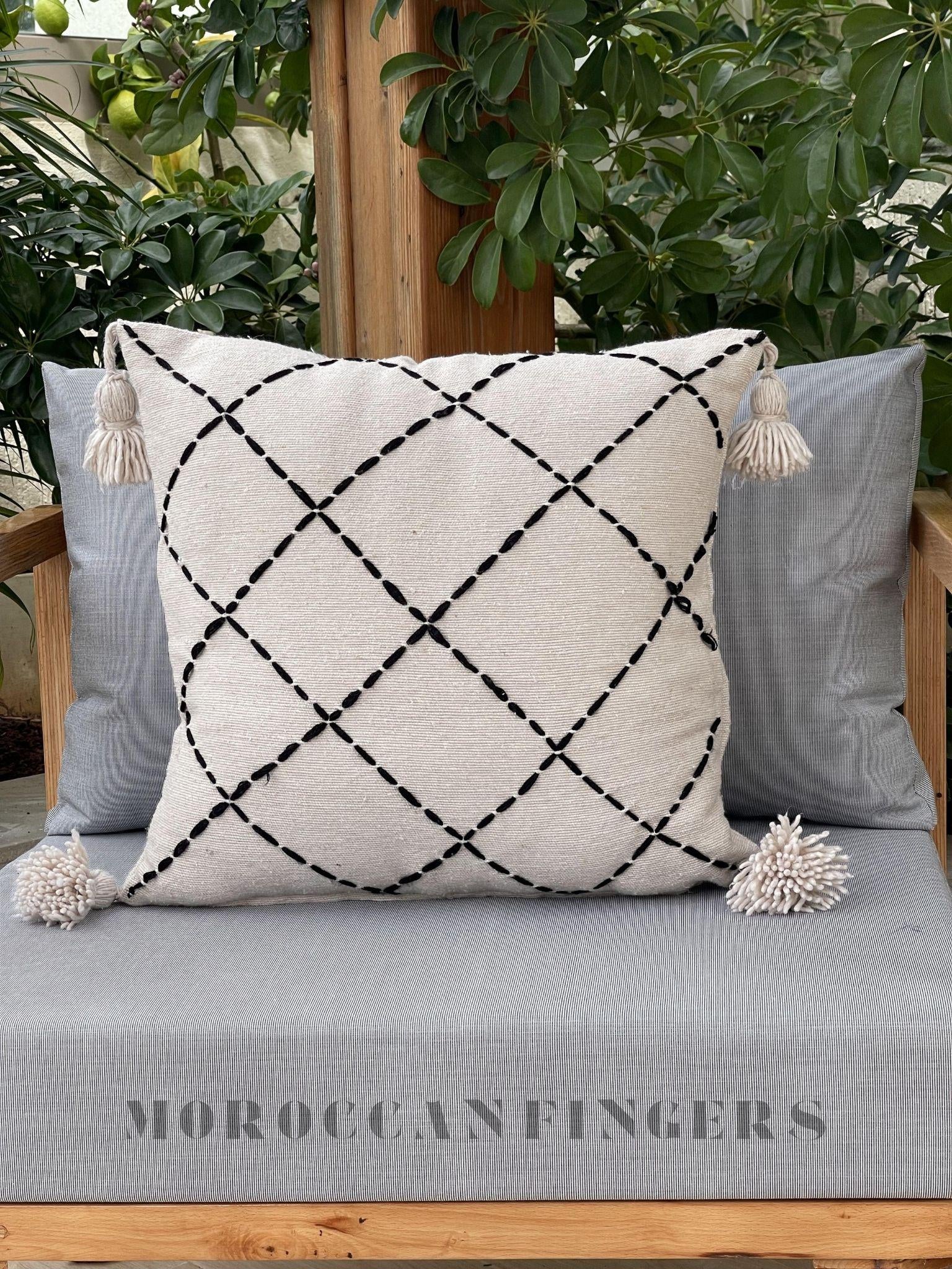 Geometric Pillow Covers 18X18 – Set of 2 Modern Handwoven Cushions, Recycled Cotton, Handmade in Morocco
