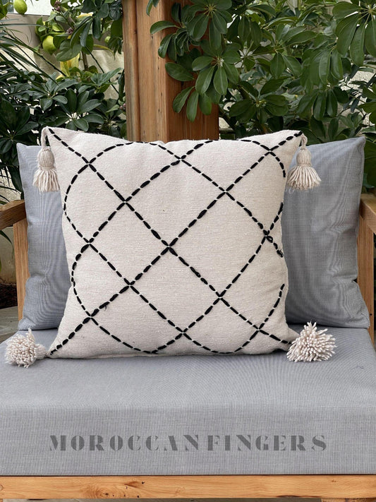 Geometric Pillow Covers 18X18 – Set of 2 Modern Handwoven Cushions, Recycled Cotton, Handmade in Morocco