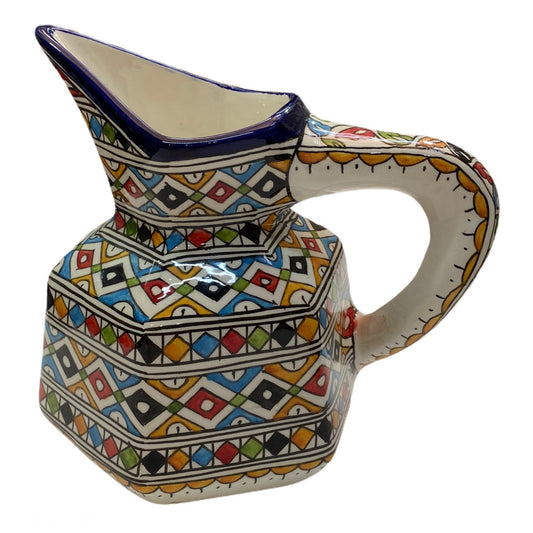 Fes Ceramic Jug Handmade and Painted /Pitcher with Traditional Shape/Carafe with Original Handle.